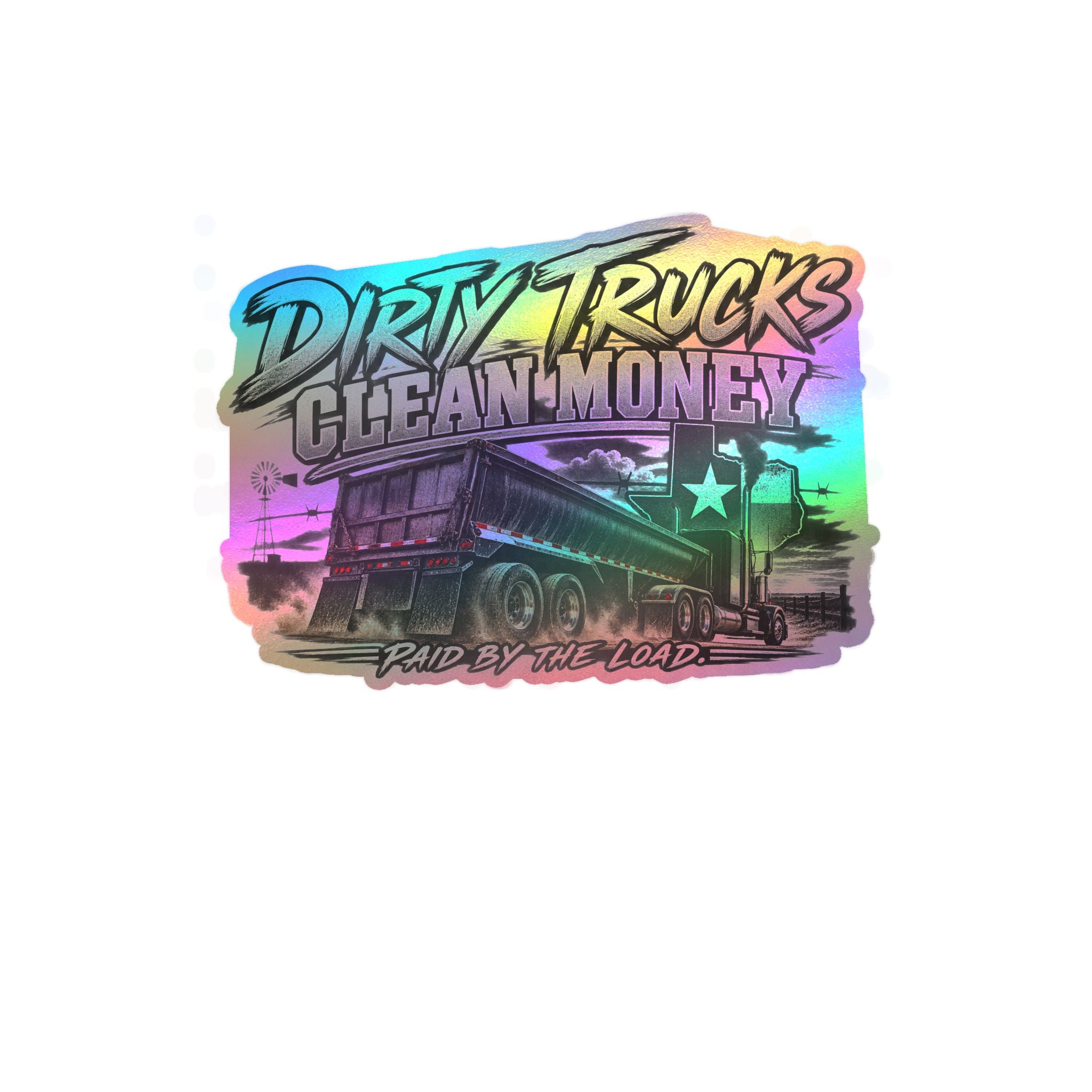 Kiss-Cut Vinyl Decal — "Dirty Trucks, Clean Money" Dump Truck Sticker (Rugged Trucker Graphic)